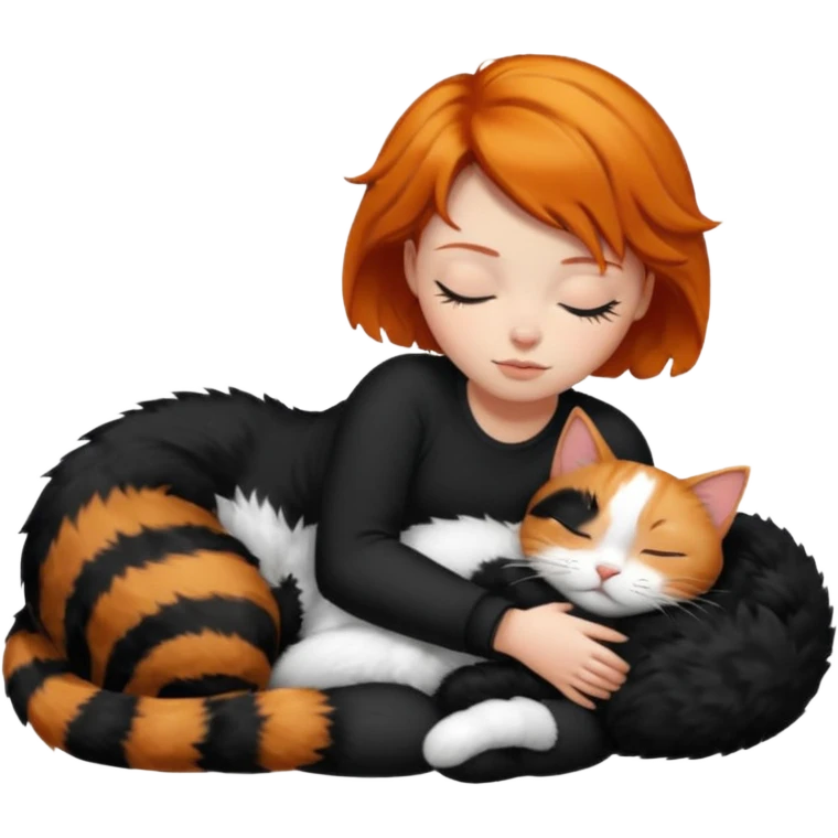 short hair Ginger Girl sleeping with a black and a white bigger cat  emoji