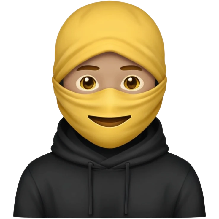 masked yellow emoji covering head and face / rap style like yeat kinda cloth covering head and face. rap style and minimalistic and mysterious emoji