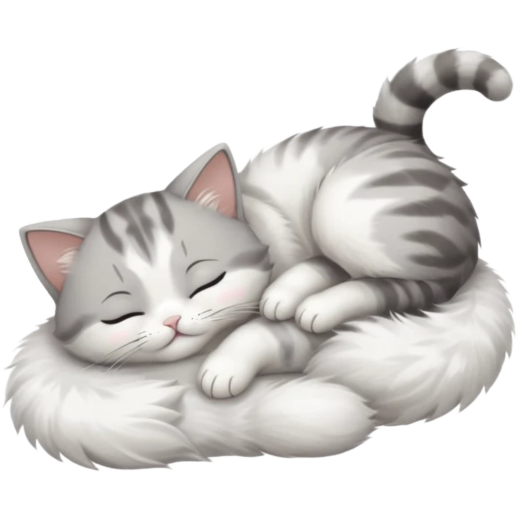 grey and white small cat with eyes closed lying down upside down with paws stretched out straight in different directions emoji
