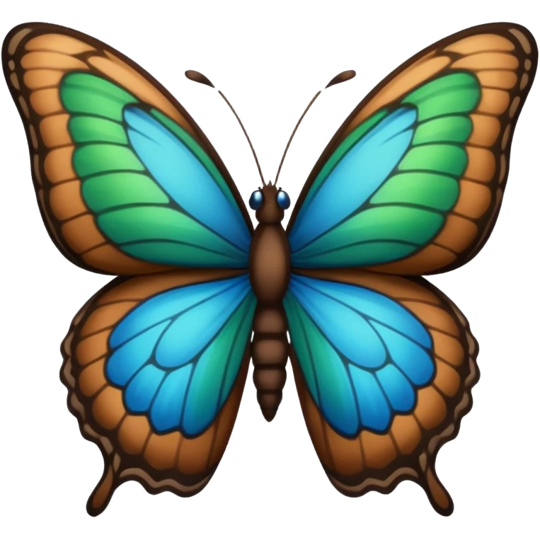 🦋 թևերի եզրերը լինի կապույտ, կանաչ թևերով, մարմնին միանալու հատվածը շագանակագույն, սև մարմնով  emoji