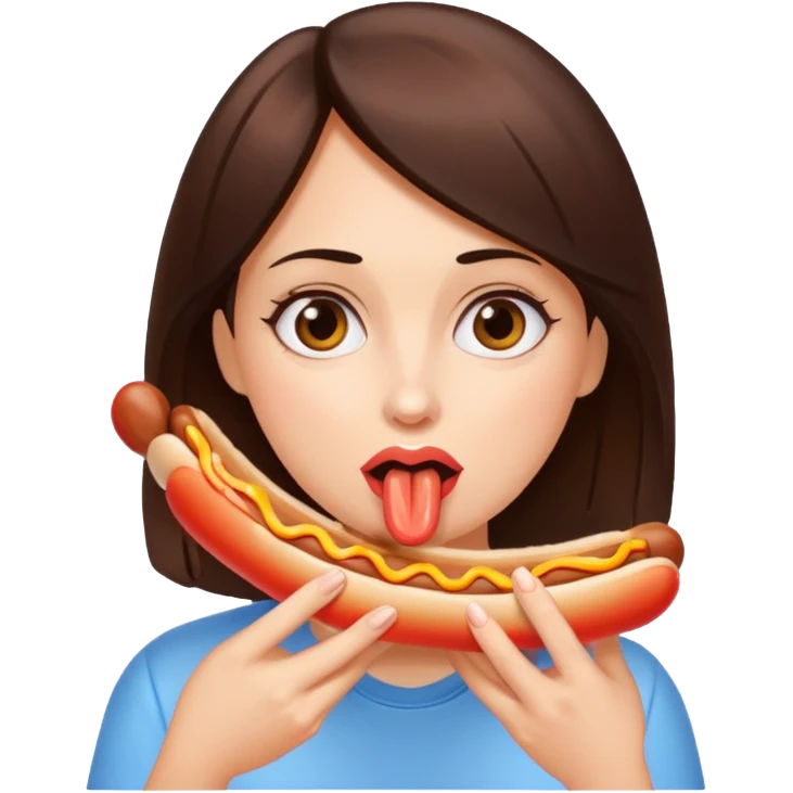 Brunette shoving her face with hot dogs emoji