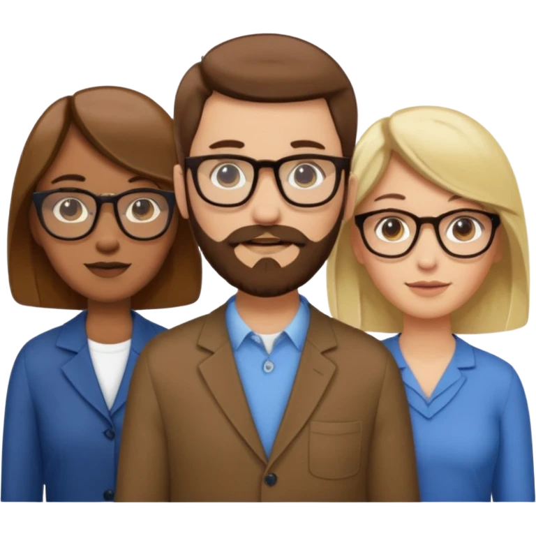 Four people including a man with hair and glasses, a man with a beard and no glasses, a woman with long brown hair and no glasses and a woman with a blonde bob and no glasses emoji