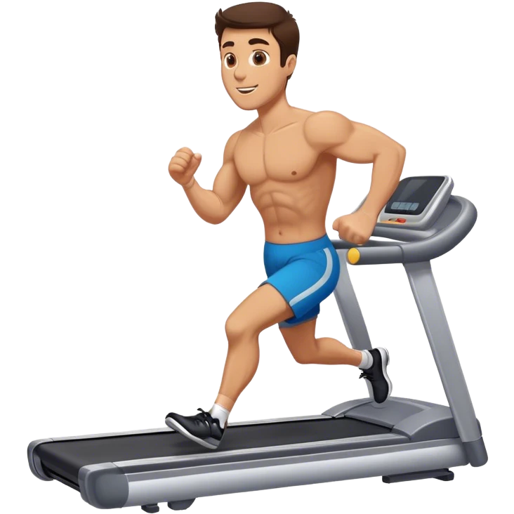 brunette buff guy running on treadmill emoji