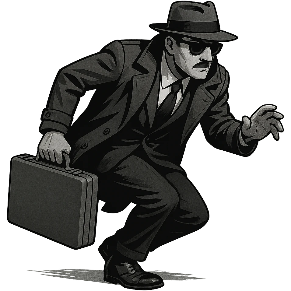 a spy, sneaking with a briefcase, classic secret agent look emoji