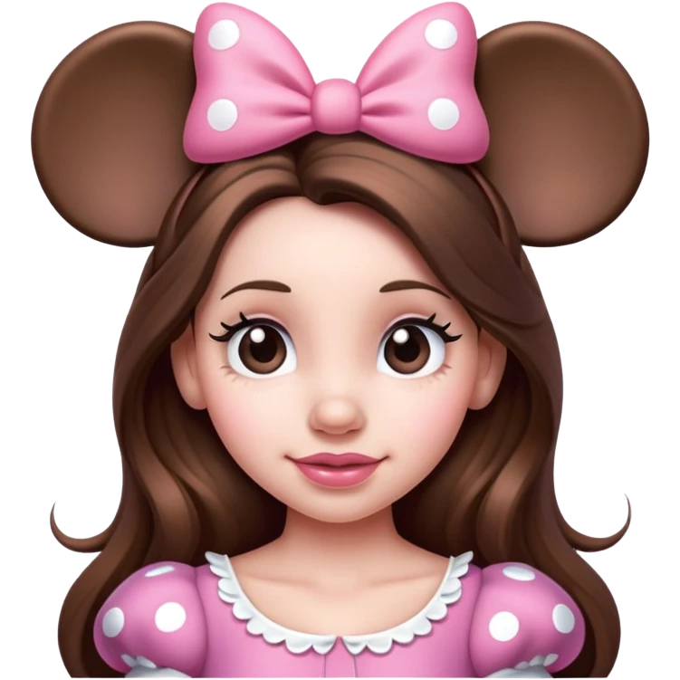 Minnie Mouse long brown hair and pink Minnie Mouse ears emoji