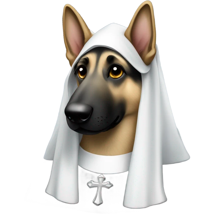 Silver German shepherd dressed like a nun emoji