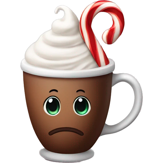 hot coco in s mug with a candy cane and whip cream emoji