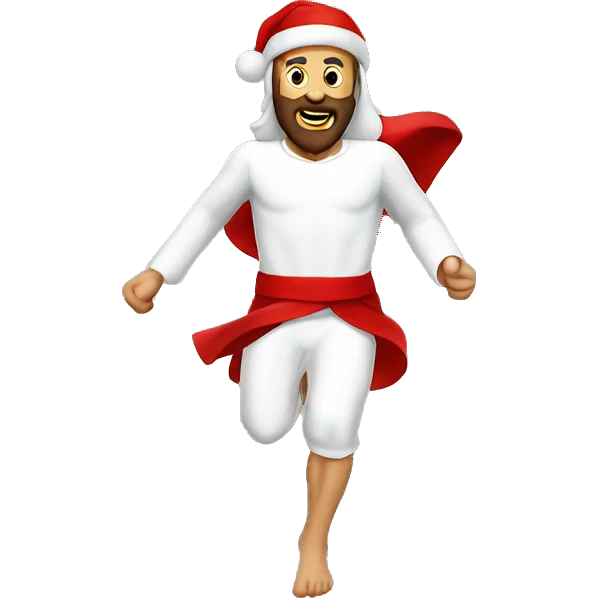 skipping sprint Jesus santa costume emoji