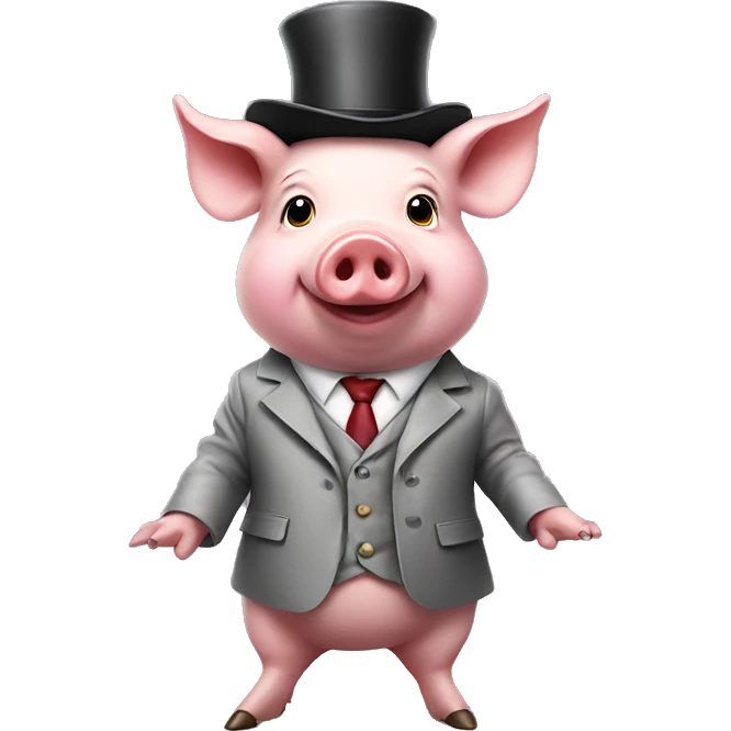 Pig that wears hat and suite ,stands on two legs emoji