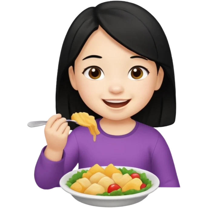 eating food well baby with black hair girl emoji