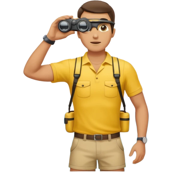 Male lifeguard – yellow shirt, binoculars in hand, scanning the sea, full body emoji