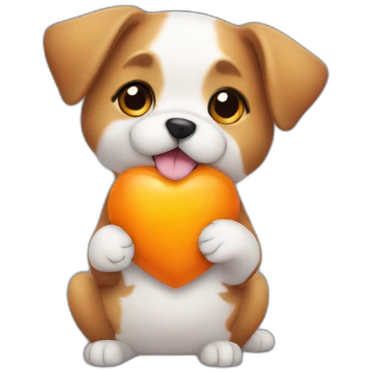 Cute dog holding a orange heart emoji