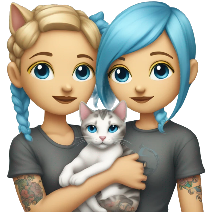 2 cats in the hands of a light blue-eyed girl with tattoos emoji