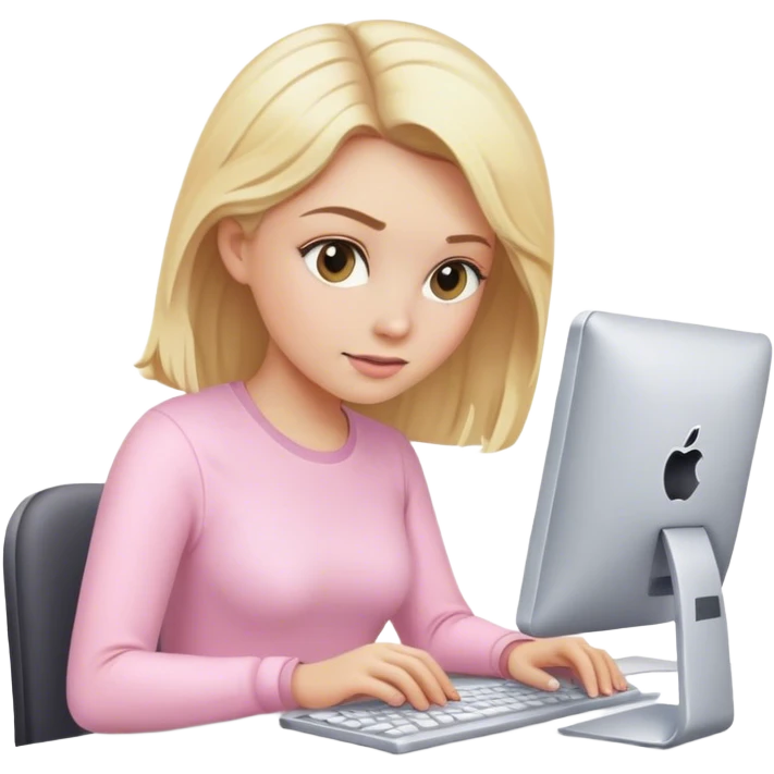 Blonde lady working in a computer with light pink clothes emoji