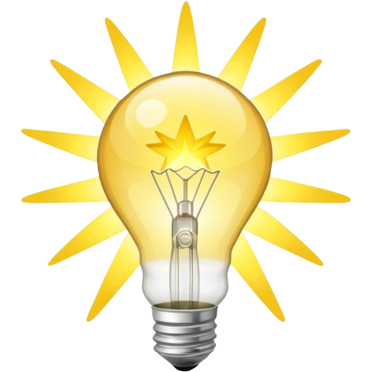 eine glühbirne mit hellen strahlen, die von innen nach außen strahlen wie ein stern emoji