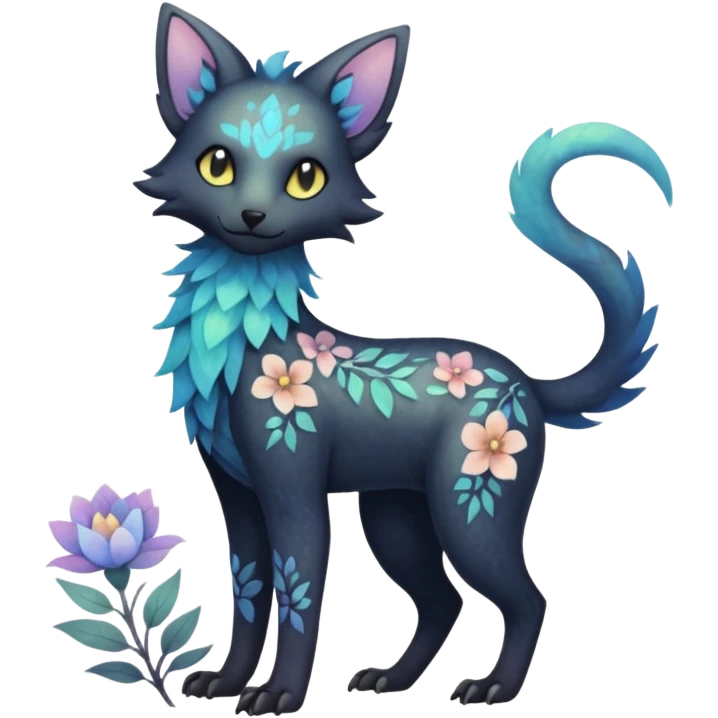 Multicolored sparkly pastel dark iridescent light pale gloomy spooky cute adorable pretty cool elegant realistic floral exotic Trico-Bolthund-Luxray-Falvie-Fionbri, full body emoji