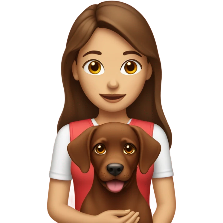 Brunette girl holding red lab emoji