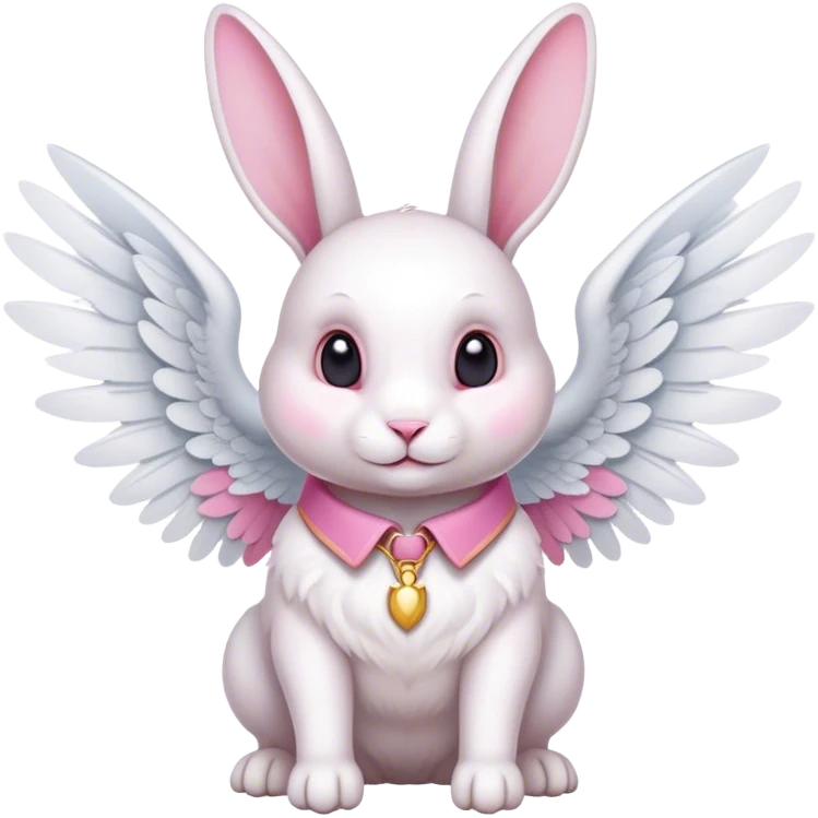 conejo blanco con alas y collar rosa emoji