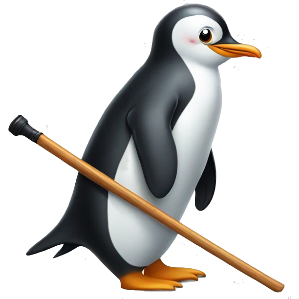 Elderly penguin using a cane because the penguin is so elderly emoji