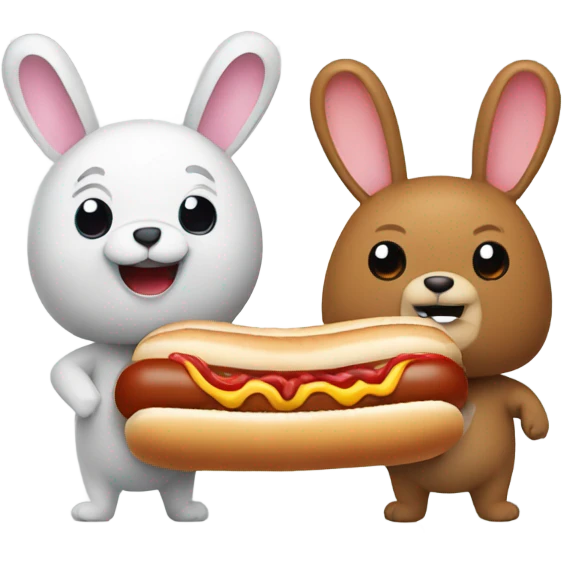 A bunny and a bear with a hot dog   emoji