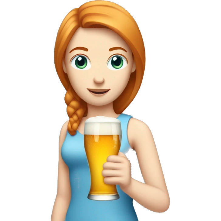 ginger straight hair and blue eyes woman with a beer on the hand emoji