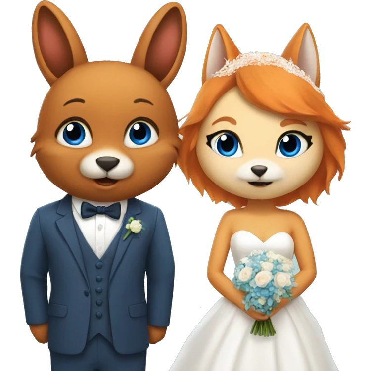 bunny with blue eyes and, a fox on their wedding day emoji