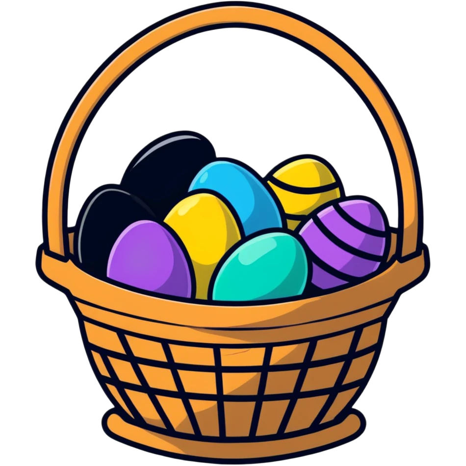 Easter basket filled with decorated eggs emoji