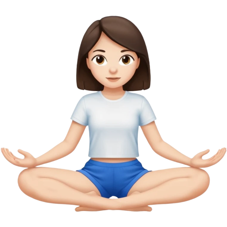 brunette girl in blue shorts and a white t-shirt sits on the splits emoji