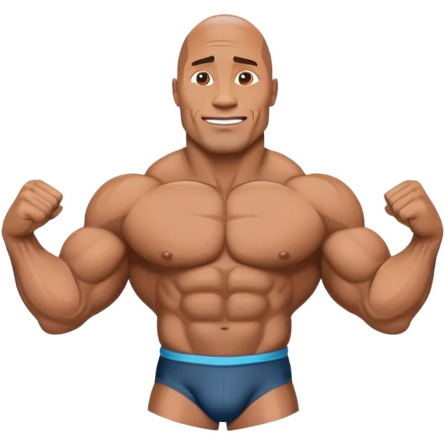 Emblem-style emoji of a Dwayne Johnson in a classic bodybuilding pose, showcasing muscles and strength. The figure resembles a muscular athlete like Dwayne Johnson, with a focus on physique, confidence, and power. Bold lines, dynamic stance, and transparent background. emoji