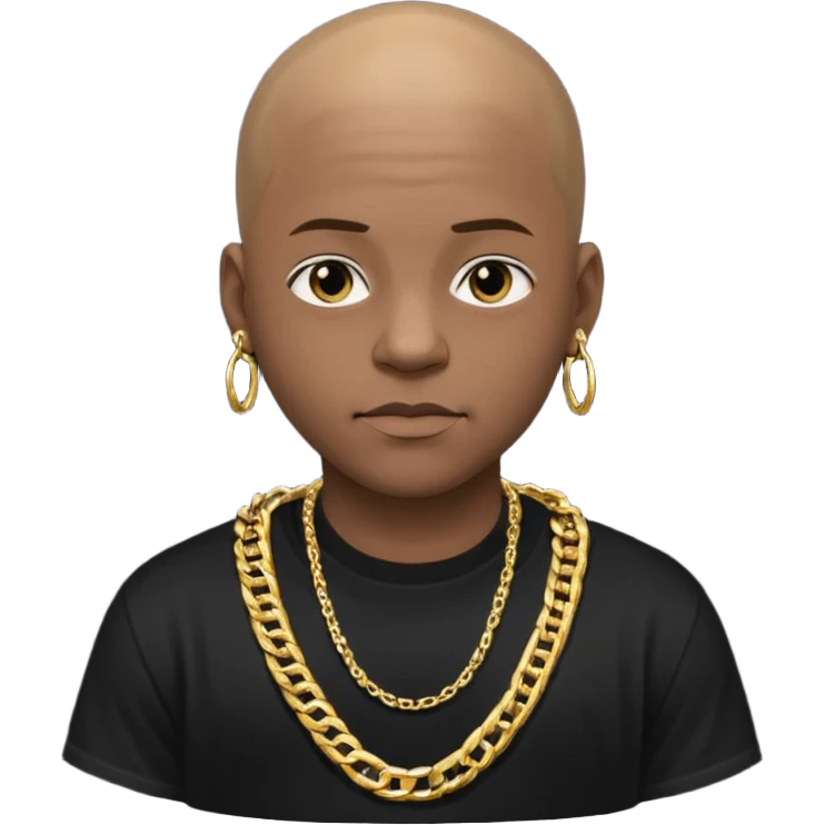 Young African rapper, bald with chain emoji