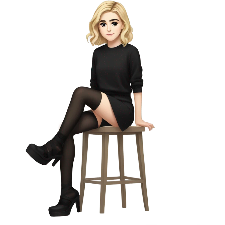 Anime version of Kiernan Shipka in black thigh highs and platform high heel sandals emoji