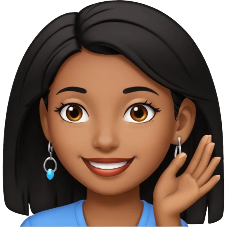 Pierced ear emoji with flirty expression brown skin black hair  emoji