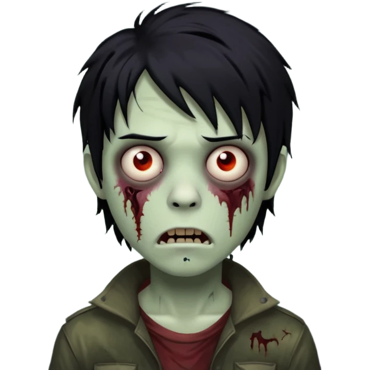 Boy, zombie, black hair, medium long, emo, shaggy, dark, spooky, creepy expression emoji