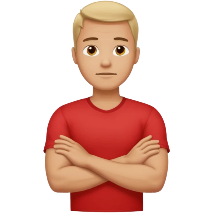 man with arms crossed holding neck in red shirt emoji