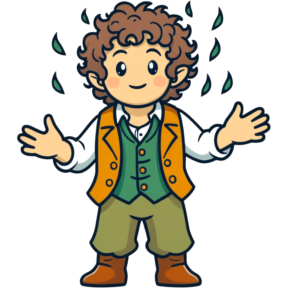 A hobbit conjuring rain emoji