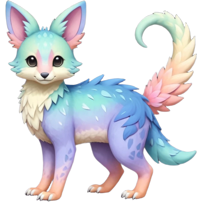 Feral Rare realistic edgy pretty beautiful handsome gorgeous pastel-gradient aesthetic colorful vibrant Vernid-Trico-species-Fakemon-creature by LiLaiRa, random markings, tufted ears, full body emoji