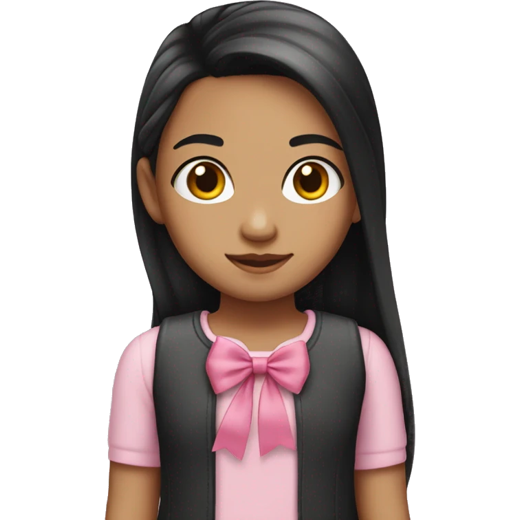 Young girl with long black hair and medium light skin and pink hair bow emoji