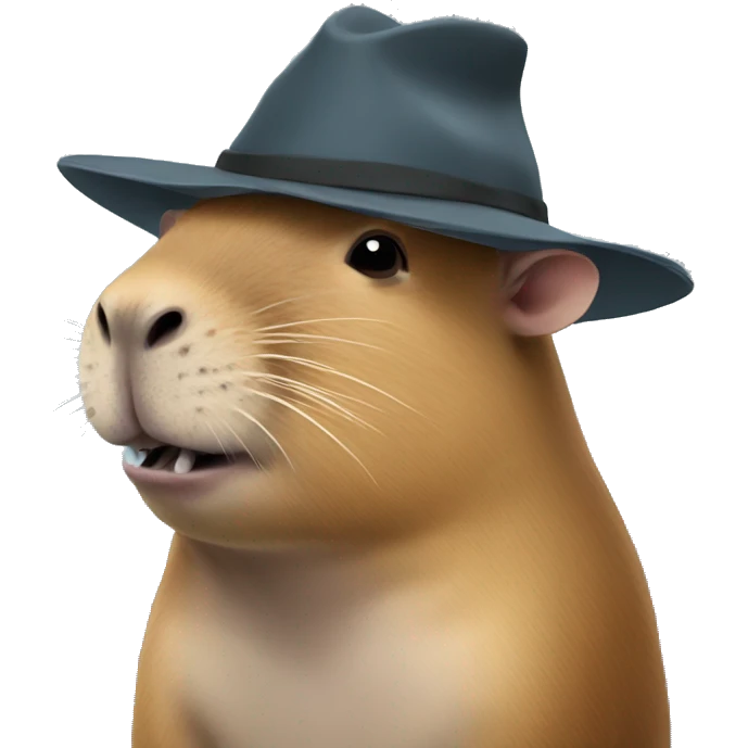 Capybara wearing a hat that's a shark emoji