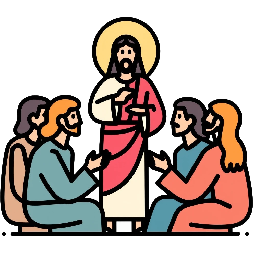 Jesus teaching his followers, spiritual leader with disciples emoji