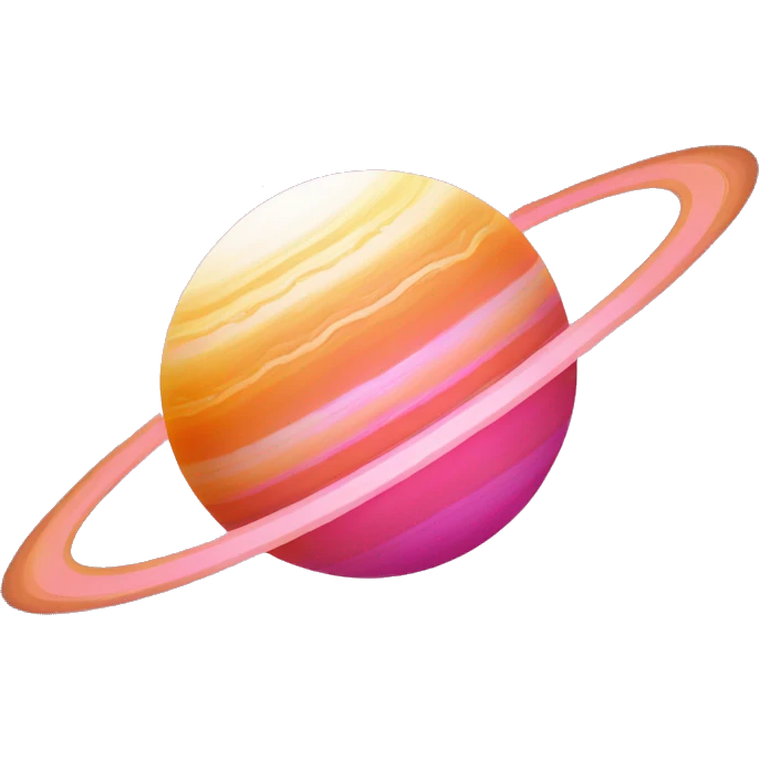 Pink and orange planet with white rings around it  emoji