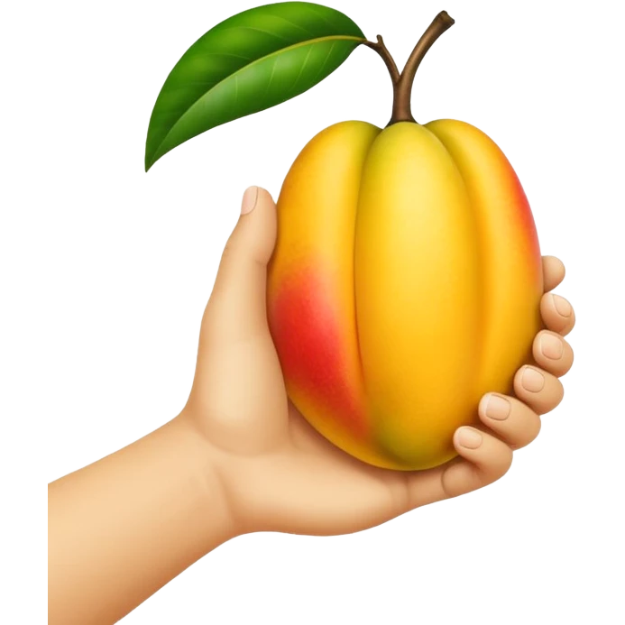 white hand hanging a mango like a cup emoji