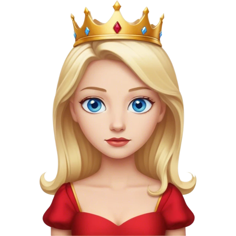 blonde queen blue eyes, red dress emoji
