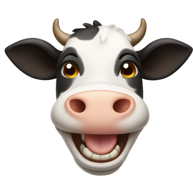 A cow with laughing face emoji