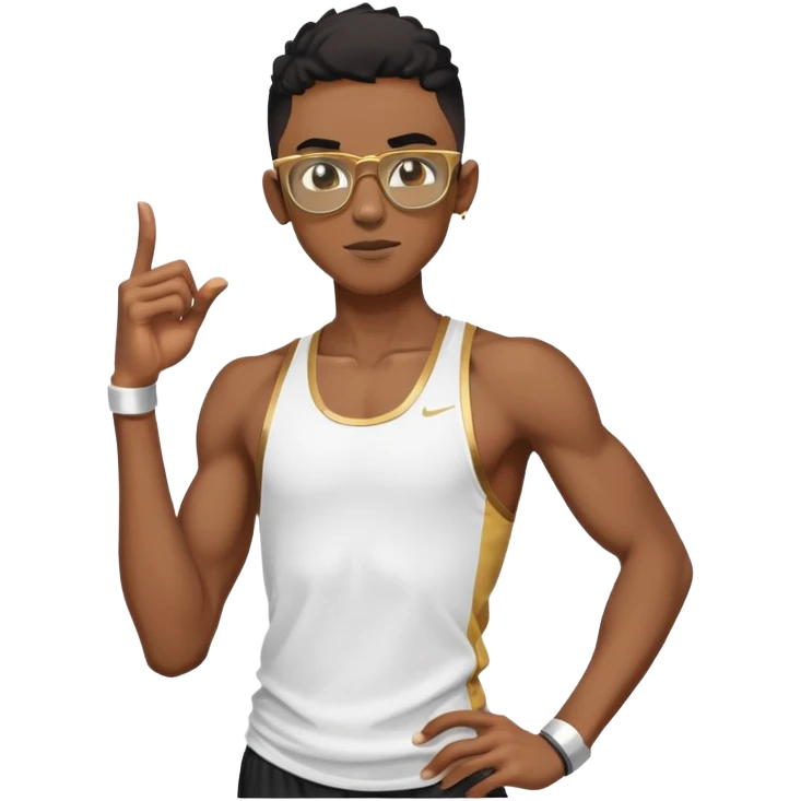 skinny black boy athlete in stringer with gold glasses emoji
