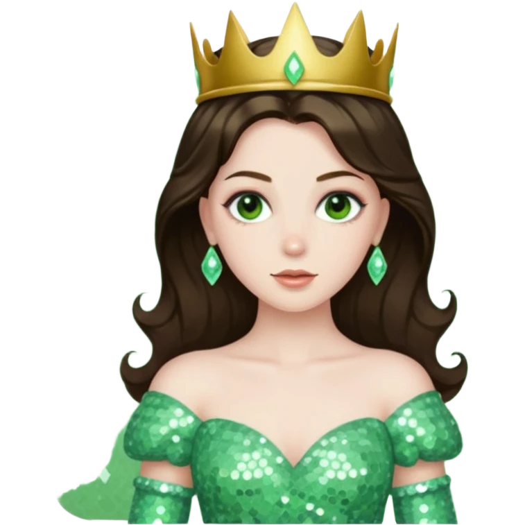 Princess Ozma from Oz with long brunette hair, pale green sequin outfit emoji