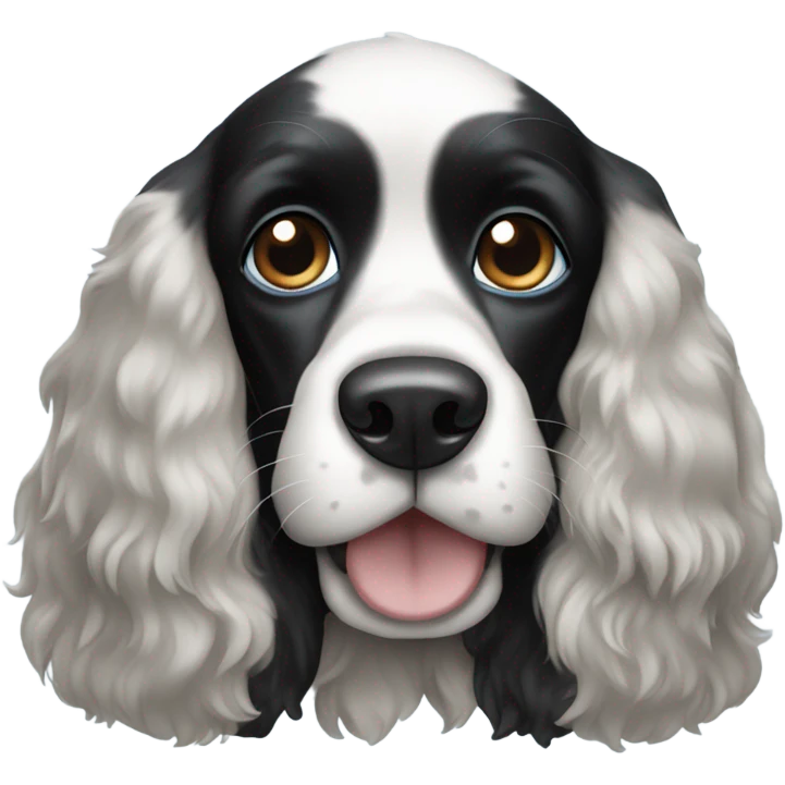 blue eyed Black and white Cocker spaniel dog emoji
