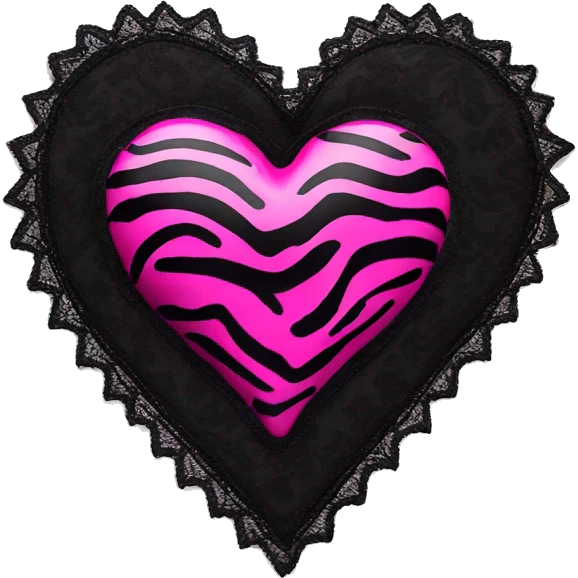 zebra print hot pink heart with black lace around  emoji