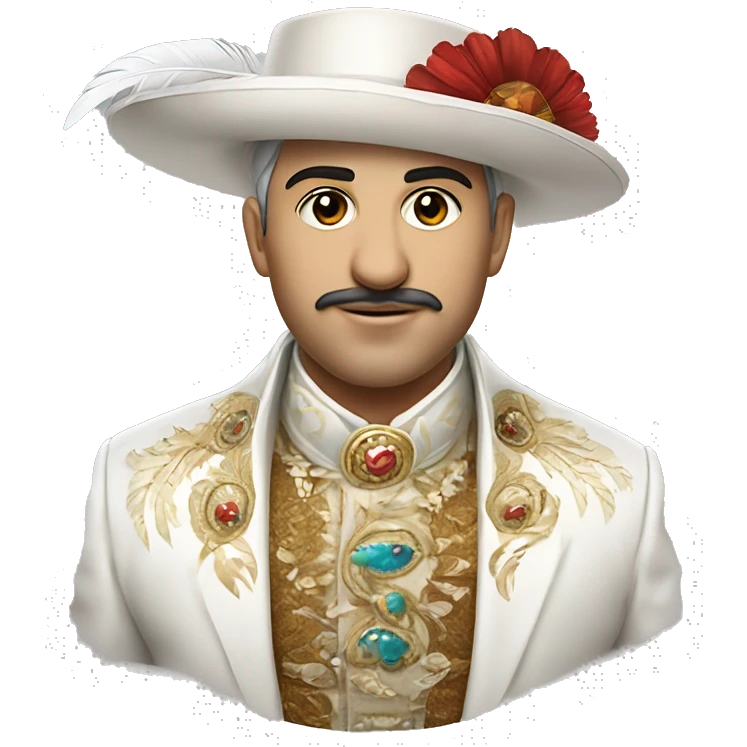 An emoji of a traditional Turkish circumcision outfit, featuring a white suit with decorative embroidery, a cape, and a matching hat adorned with feathers emoji