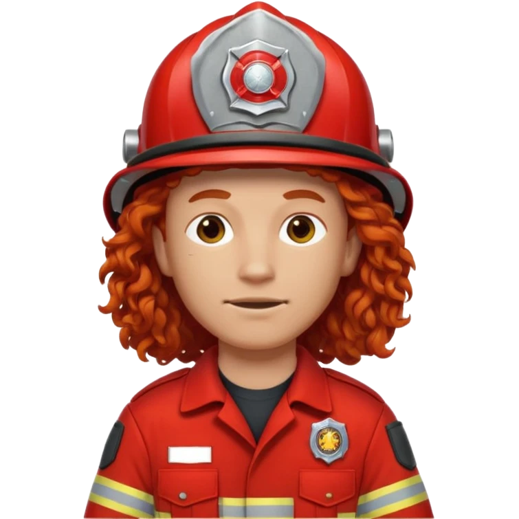 Firefighter man curly long hair with red uniform emoji