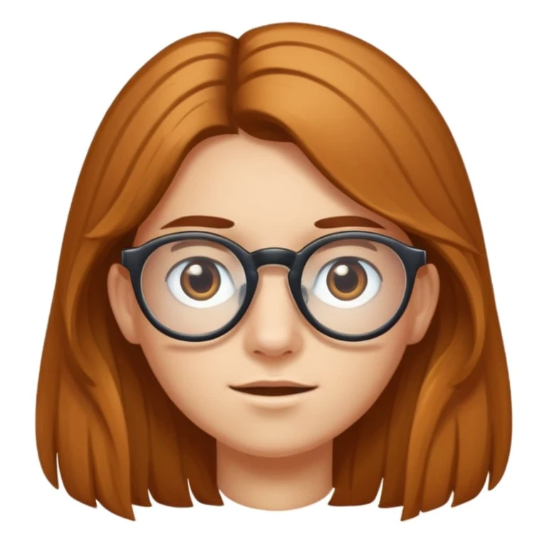 Une adolescente avec des taches de rousseurs, des grandes lunettes, des cheveux châtains clair longs et lisses et des yeux marrons  emoji